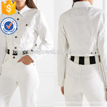 White Cotton Long Sleeve Zip-Embellished Cropped Spring Jacket Manufacture Wholesale Fashion Women Apparel (TA0001J)